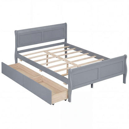 Full Size Bed Frame, 2 Storage Drawers, Footboard, Gray Simple Bed Frame Gray at Gallery Canada