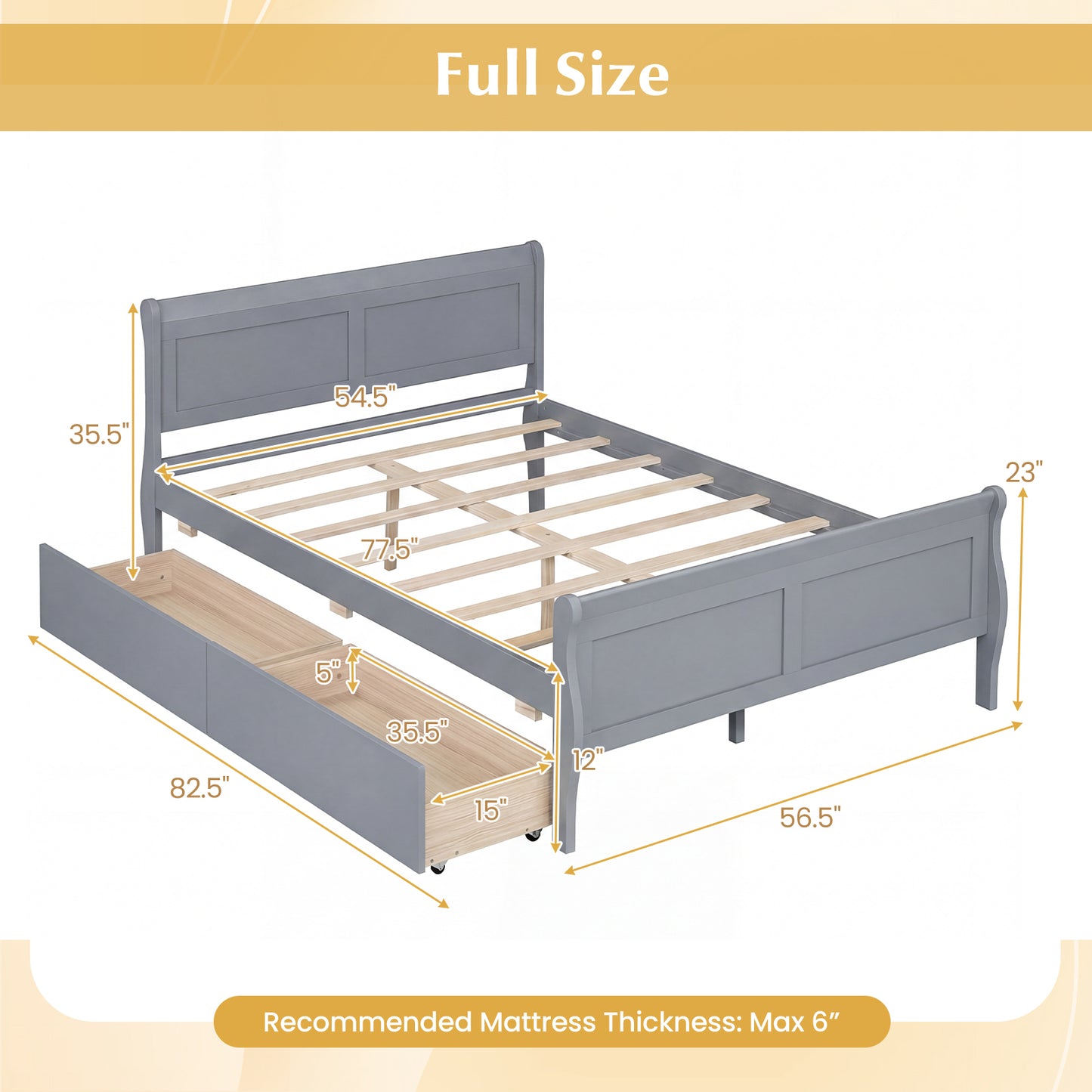 Full Size Bed Frame, 2 Storage Drawers, Footboard, Gray Simple Bed Frame at Gallery Canada