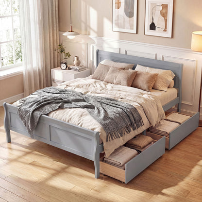 Full Size Bed Frame, 2 Storage Drawers, Footboard, Gray Simple Bed Frame at Gallery Canada