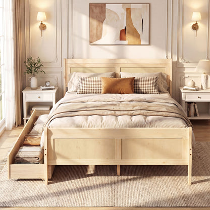 Full Size Bed Frame, 2 Storage Drawers, Footboard, Natural Simple Bed Frame at Gallery Canada