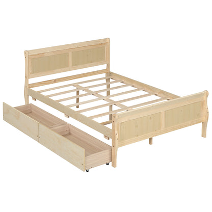 Full Size Bed Frame, 2 Storage Drawers, Footboard, Natural Simple Bed Frame Natural at Gallery Canada