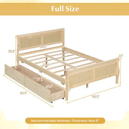 Full Size Bed Frame, 2 Storage Drawers, Footboard, Natural Simple Bed Frame at Gallery Canada