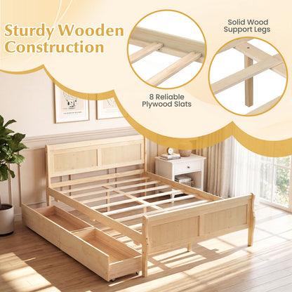 Full Size Bed Frame, 2 Storage Drawers, Footboard, Natural Simple Bed Frame at Gallery Canada