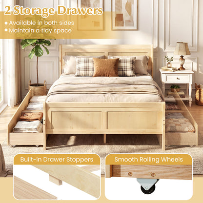 Full Size Bed Frame, 2 Storage Drawers, Footboard, Natural Simple Bed Frame at Gallery Canada