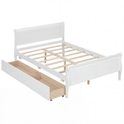 Full Size Bed Frame With 2 Storage Drawers, Footboard, White Simple Bed Frame White at Gallery Canada