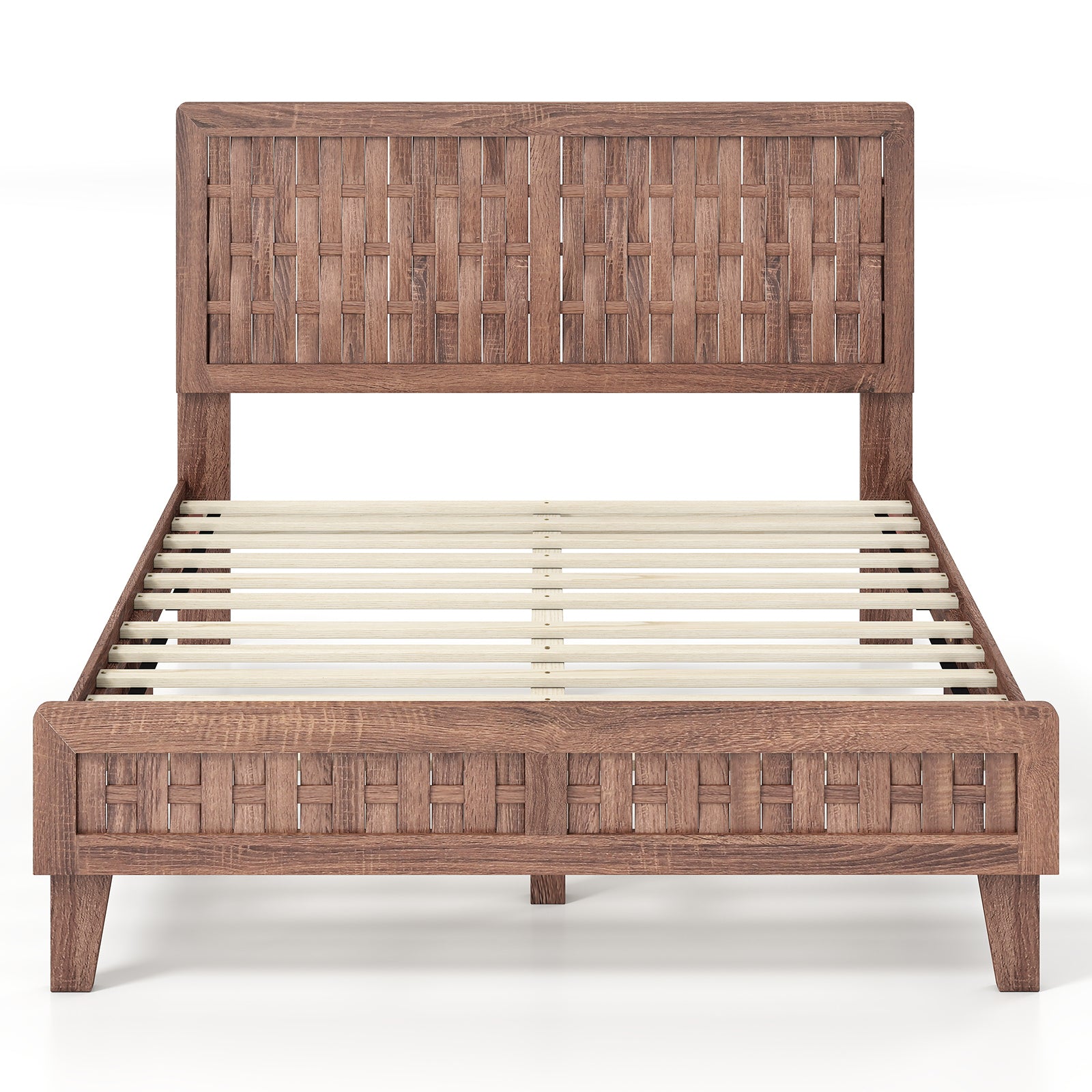 Full Size Bed Frame With Woven Headboard, Walnut Simple Bed Frame Walnut at Gallery Canada