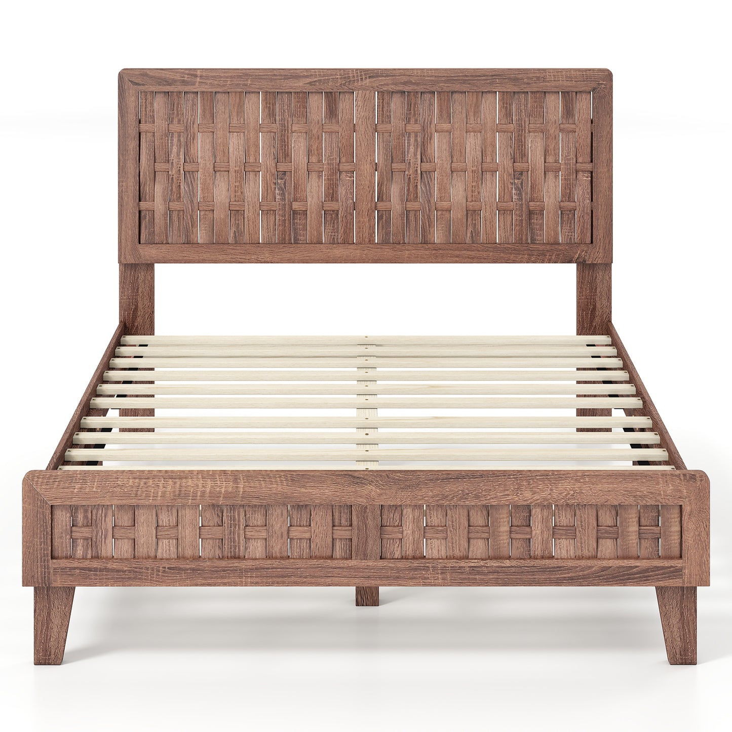 Full Size Bed Frame With Woven Headboard, Walnut Simple Bed Frame Walnut at Gallery Canada