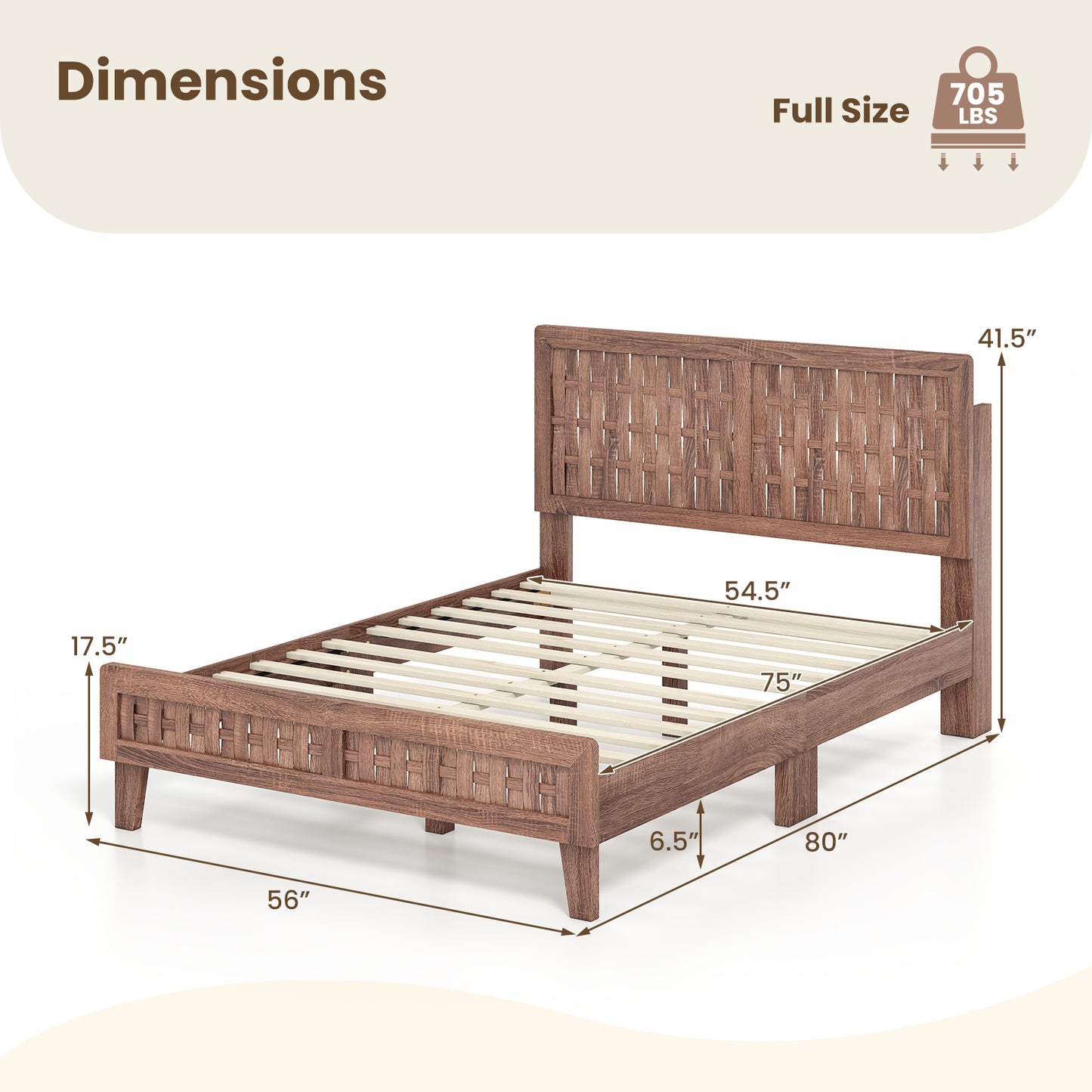 Full Size Bed Frame With Woven Headboard, Walnut Simple Bed Frame at Gallery Canada