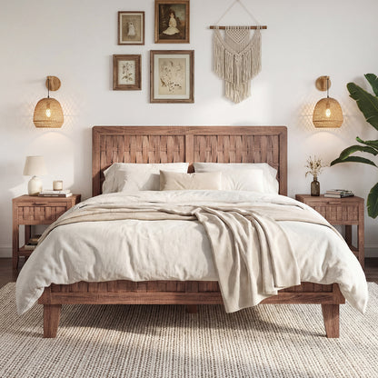 Full Size Bed Frame With Woven Headboard, Walnut Simple Bed Frame at Gallery Canada