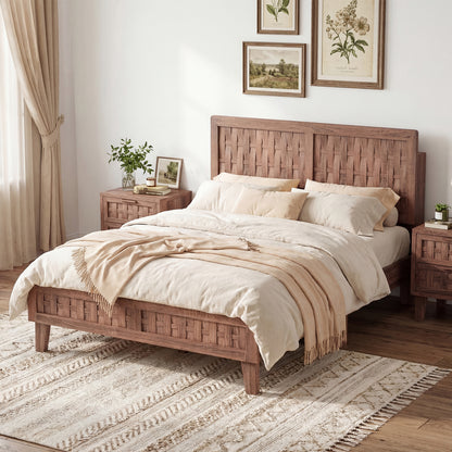 Full Size Bed Frame With Woven Headboard, Walnut Simple Bed Frame at Gallery Canada