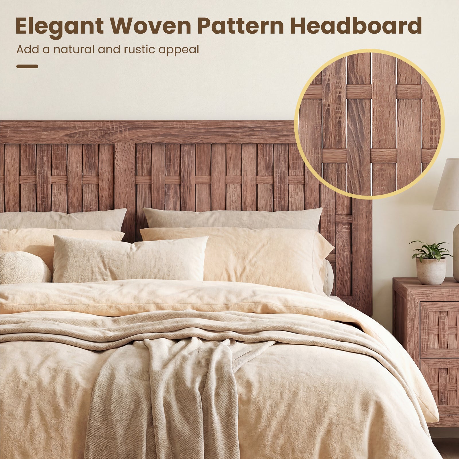 Full Size Bed Frame With Woven Headboard, Walnut Simple Bed Frame at Gallery Canada