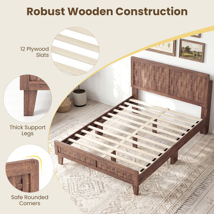 Full Size Bed Frame With Woven Headboard, Walnut Simple Bed Frame at Gallery Canada