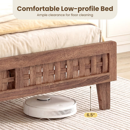 Full Size Bed Frame With Woven Headboard, Walnut Simple Bed Frame at Gallery Canada