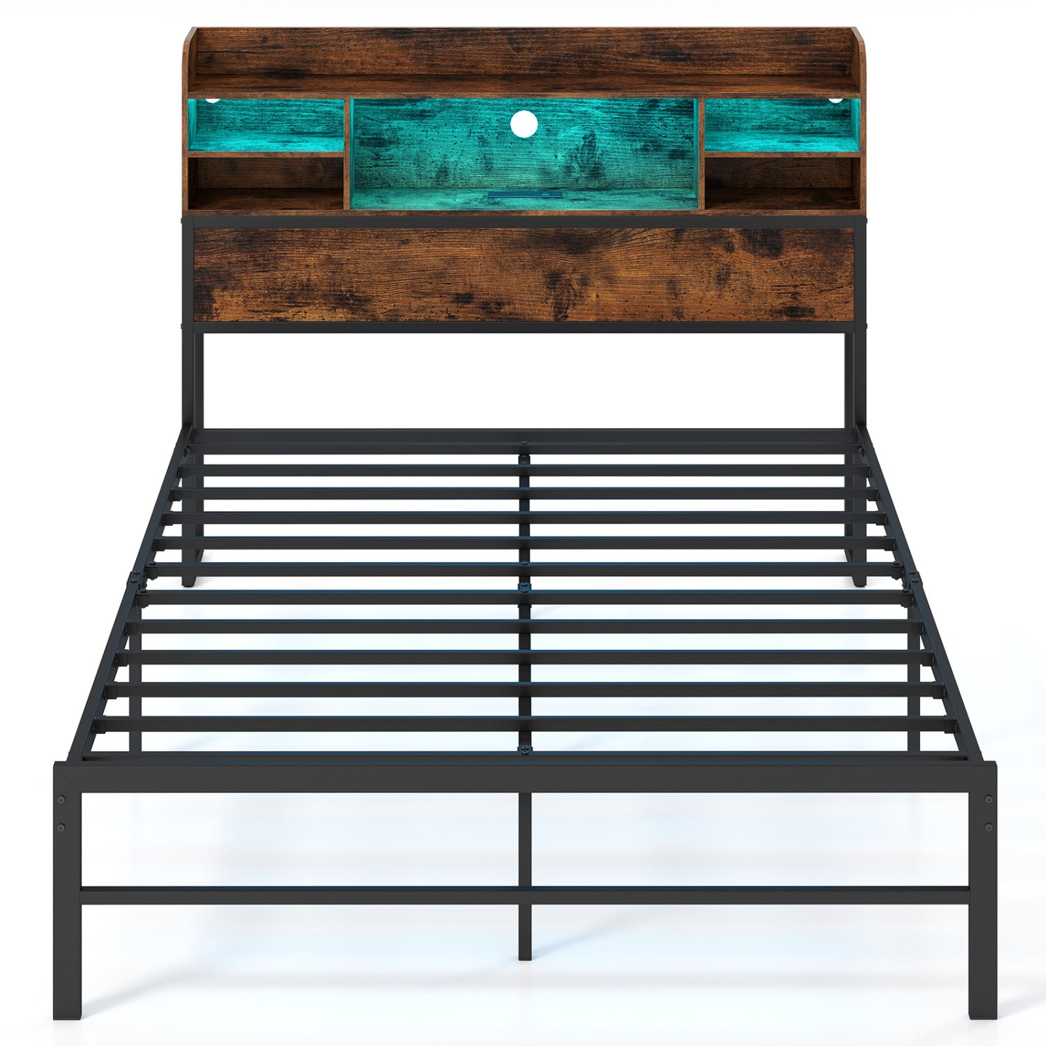Full Size Bed Frame with LED Lights, Charging Station, Rustic Brown Simple Bed Frame Rustic Brown at Gallery Canada