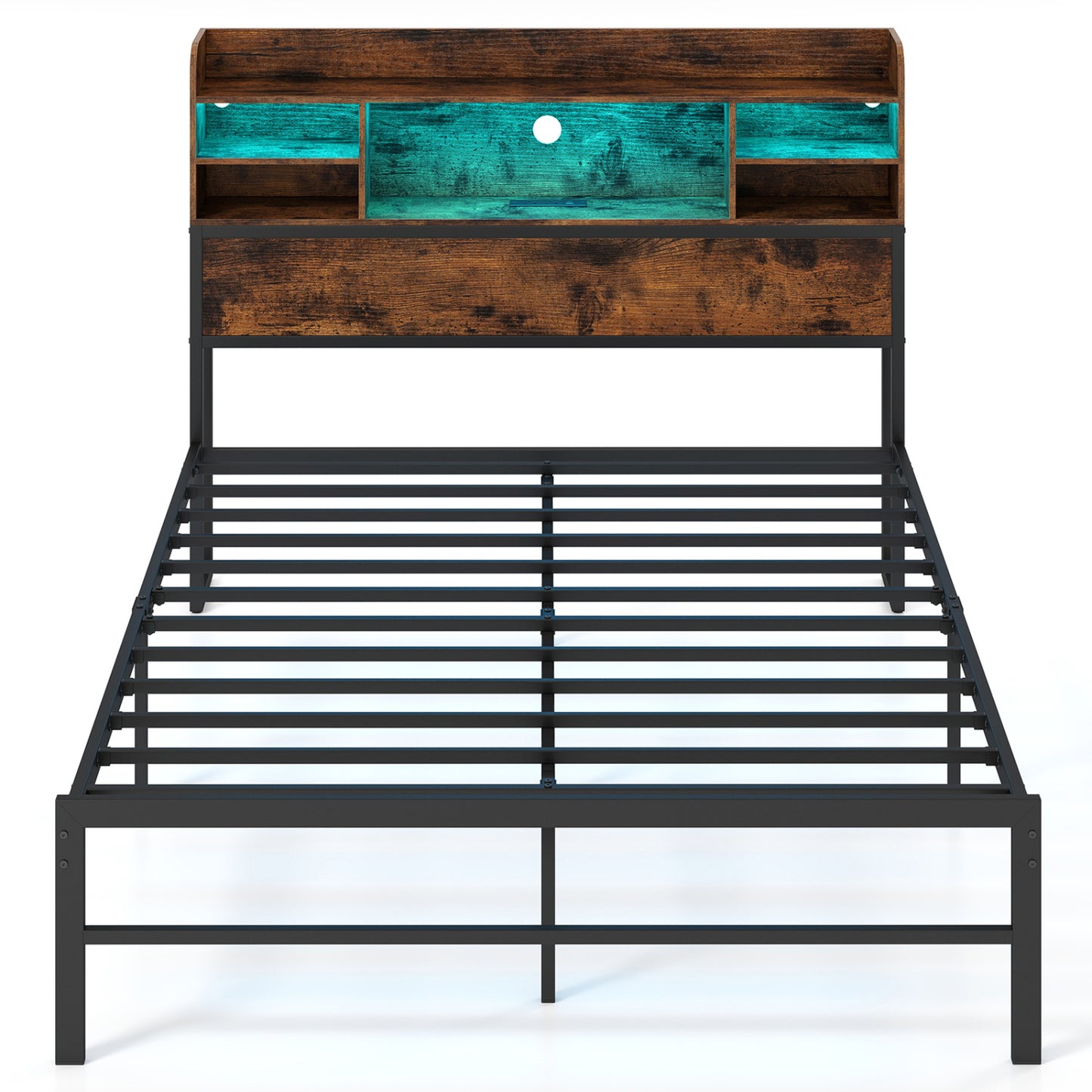 Full Size Bed Frame with LED Lights, Charging Station, Rustic Brown Simple Bed Frame Rustic Brown at Gallery Canada