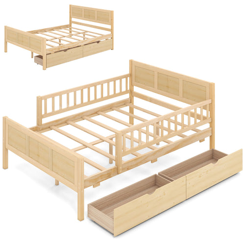 Full Size Bed Frame with Storage Drawers, Natural