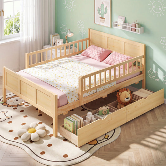 Full Size Bed Frame with Storage Drawers, Natural Trundle Bed Frame Natural at Gallery Canada