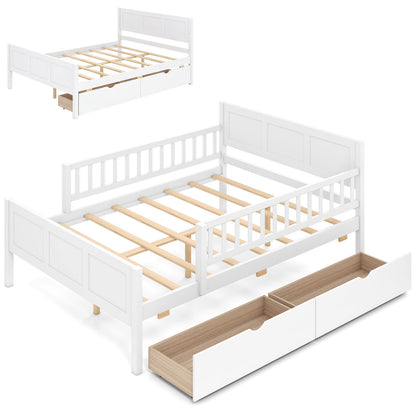 Full Size Bed Frame, Detachable Guardrails, White