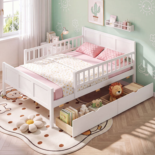 Full Size Bed Frame, Detachable Guardrails, White Trundle Bed Frame White at Gallery Canada