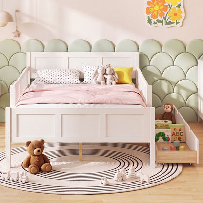 Full Size Bed Frame, Detachable Guardrails, White