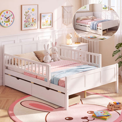 Full Size Bed Frame, Detachable Guardrails, White