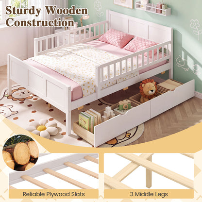 Full Size Bed Frame, Detachable Guardrails, White
