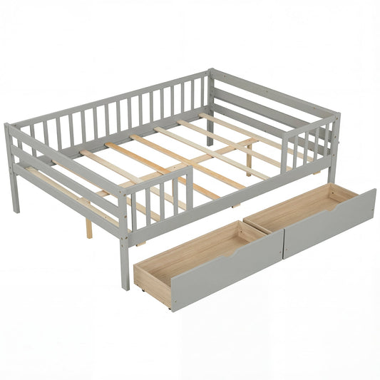 Full Size Daybed with Fence and 2 Drawers for Boys and Girls, Gray Trundle Bed Frame Gray at Gallery Canada
