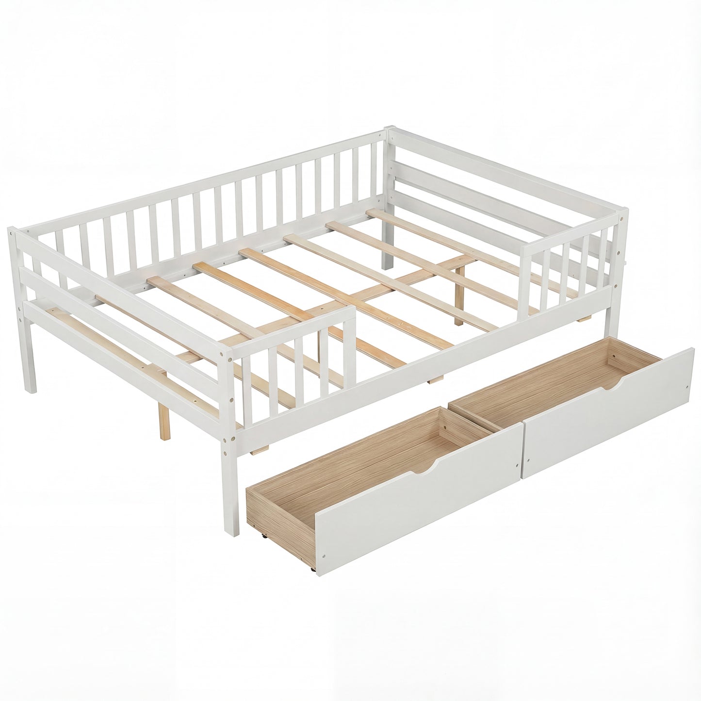 Full Size Daybed with Fence and 2 Drawers for Boys and Girls, White Trundle Bed Frame White at Gallery Canada