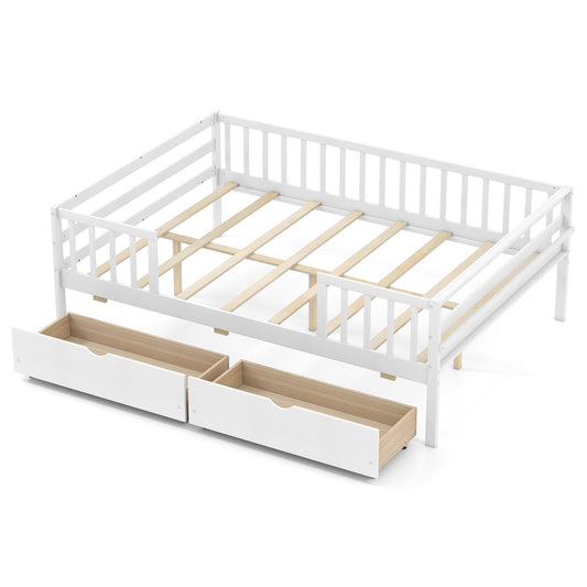 Full Size Daybed with Fence and 2 Drawers for Boys and Girls, White Trundle Bed Frame White at Gallery Canada