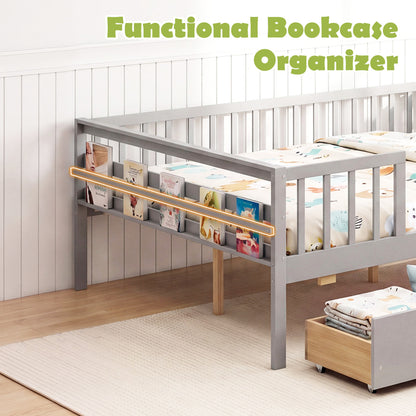 Full Size Daybed with Fence and 2 Drawers for Boys and Girls, Gray Trundle Bed Frame at Gallery Canada