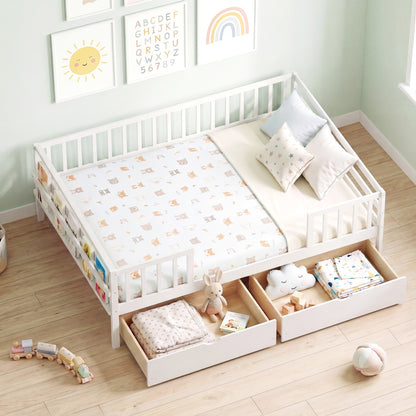 Full Size Daybed with Fence and 2 Drawers for Boys and Girls, White Trundle Bed Frame at Gallery Canada