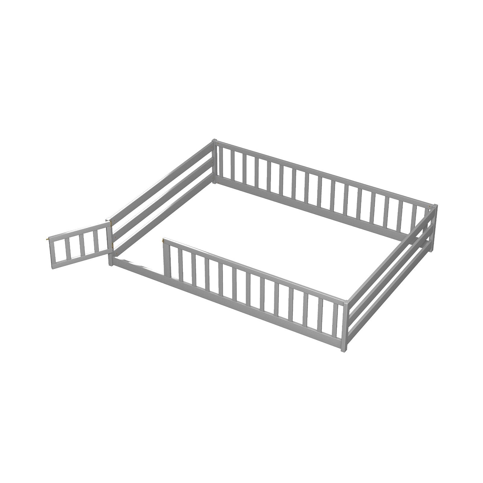 Full Size Floor Bed with Full Length Safety Guardrails, Gray Toddler Beds Gray at Gallery Canada