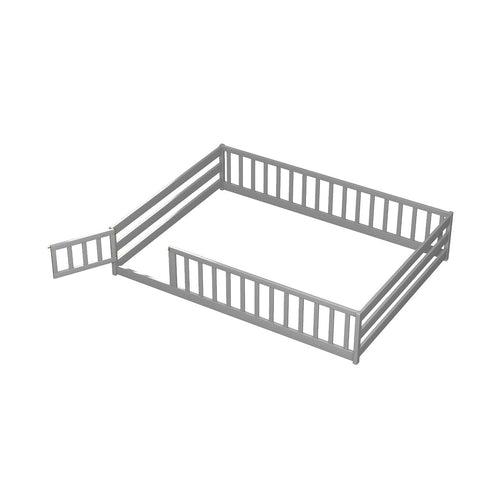 Full Size Floor Bed, Full Length Safety Guardrails, Gray