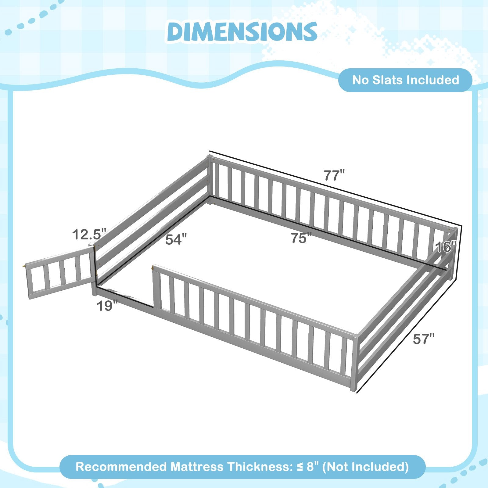 Full Size Floor Bed with Full Length Safety Guardrails, Gray Toddler Beds at Gallery Canada