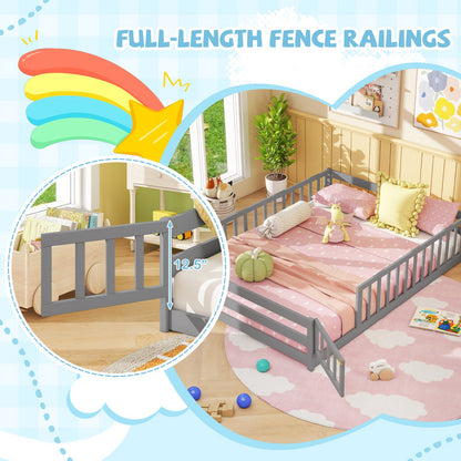 Full Size Floor Bed with Full Length Safety Guardrails, Gray Toddler Beds at Gallery Canada