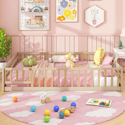 Full Size Floor Bed with Full Length Safety Guardrails, Natural Toddler Beds at Gallery Canada