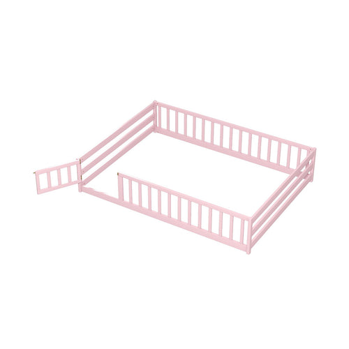 Full Size Floor Bed With Full Length Safety Guardrails, Pink
