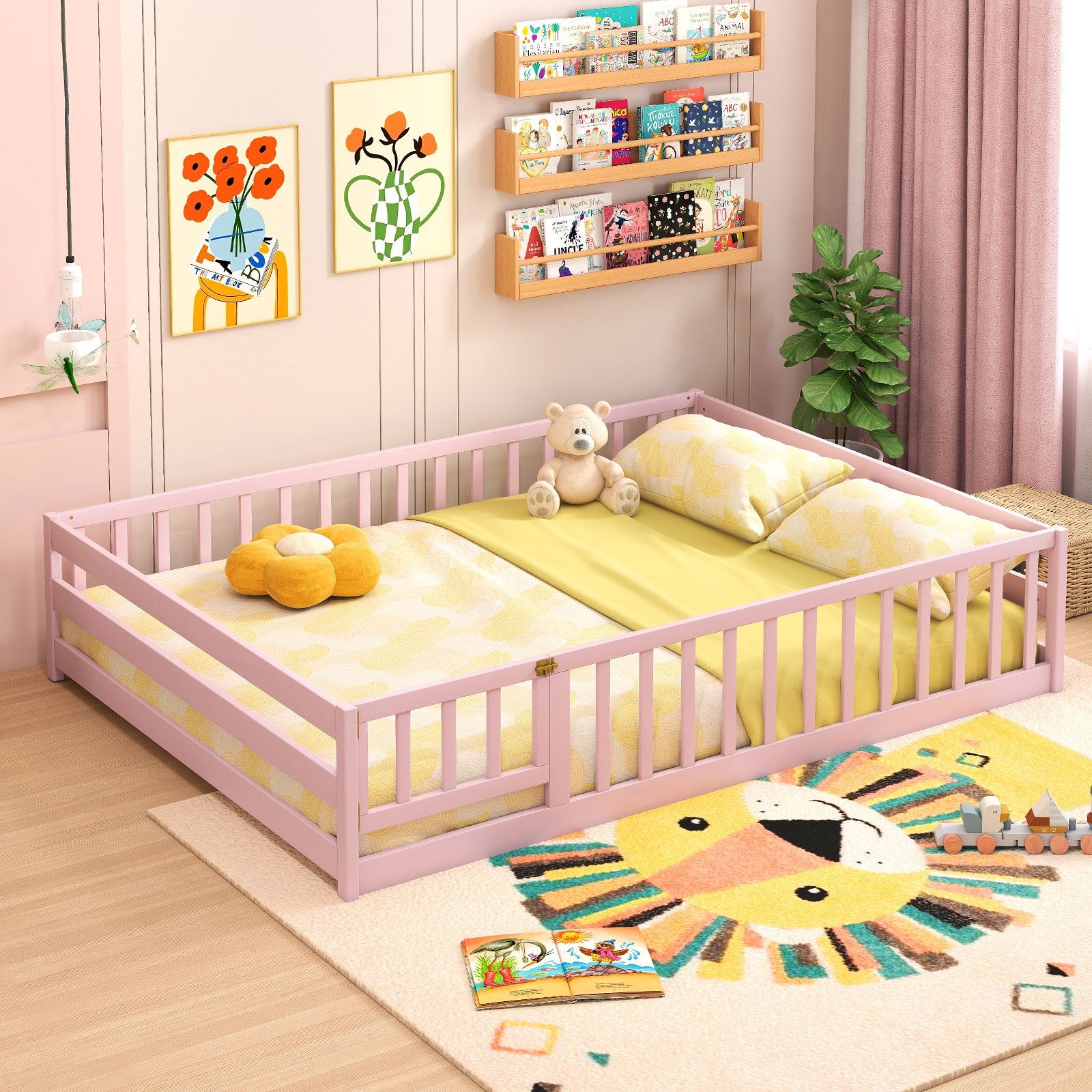 Full Size Floor Bed with Full Length Safety Guardrails, Pink Toddler Beds at Gallery Canada