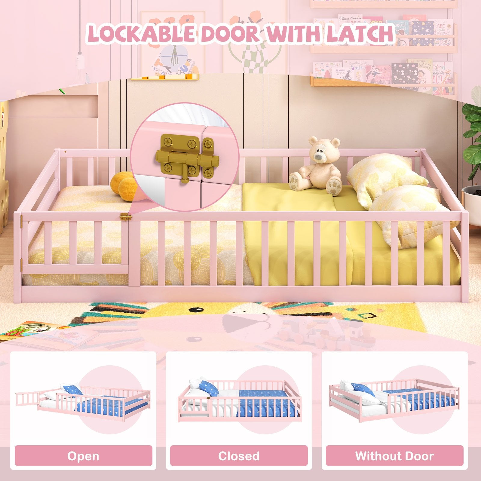 Full Size Floor Bed with Full Length Safety Guardrails, Pink Toddler Beds at Gallery Canada