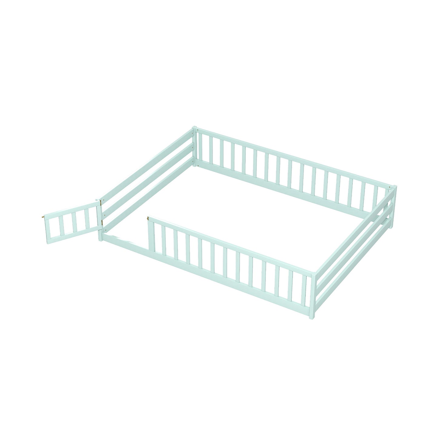 Full Size Floor Bed With Safety Guardrails, Light Green Toddler Beds Light Green at Gallery Canada