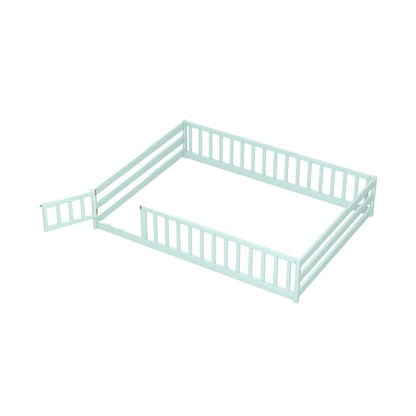 Full Size Floor Bed With Safety Guardrails, Light Green Toddler Beds Light Green at Gallery Canada