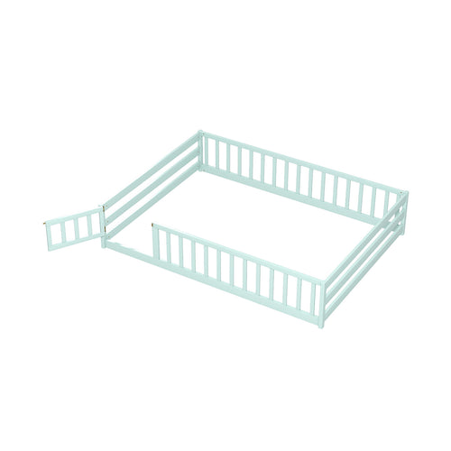 Full Size Floor Bed With Safety Guardrails, Light Green