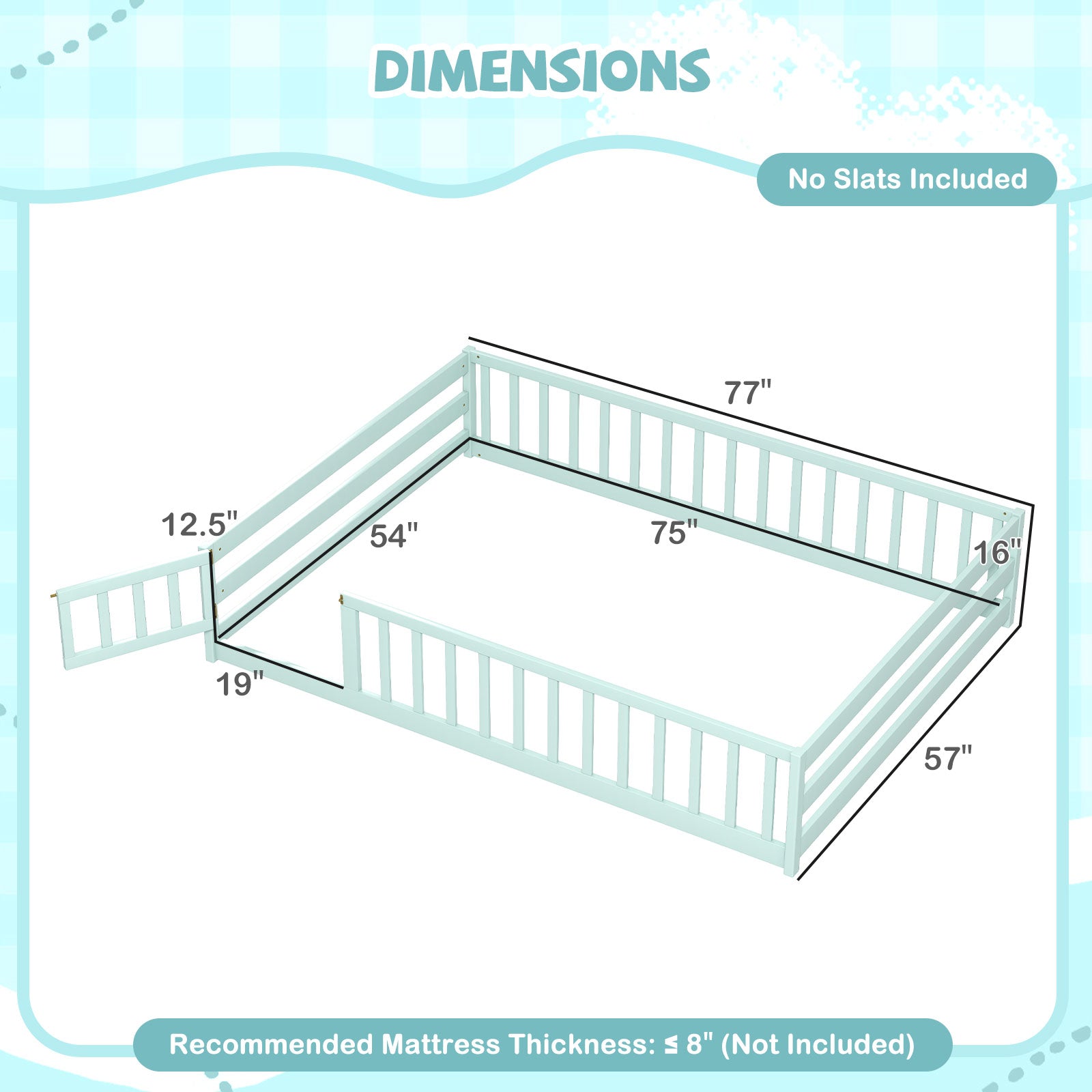 Full Size Floor Bed with Full Length Safety Guardrails, Light Green Toddler Beds at Gallery Canada