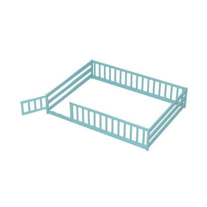 Full Size Floor Bed With Full Length Safety Guardrails, Dark Green Toddler Beds at Gallery Canada
