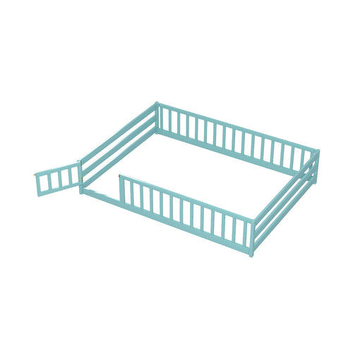 Full Size Floor Bed With Full Length Safety Guardrails, Dark Green