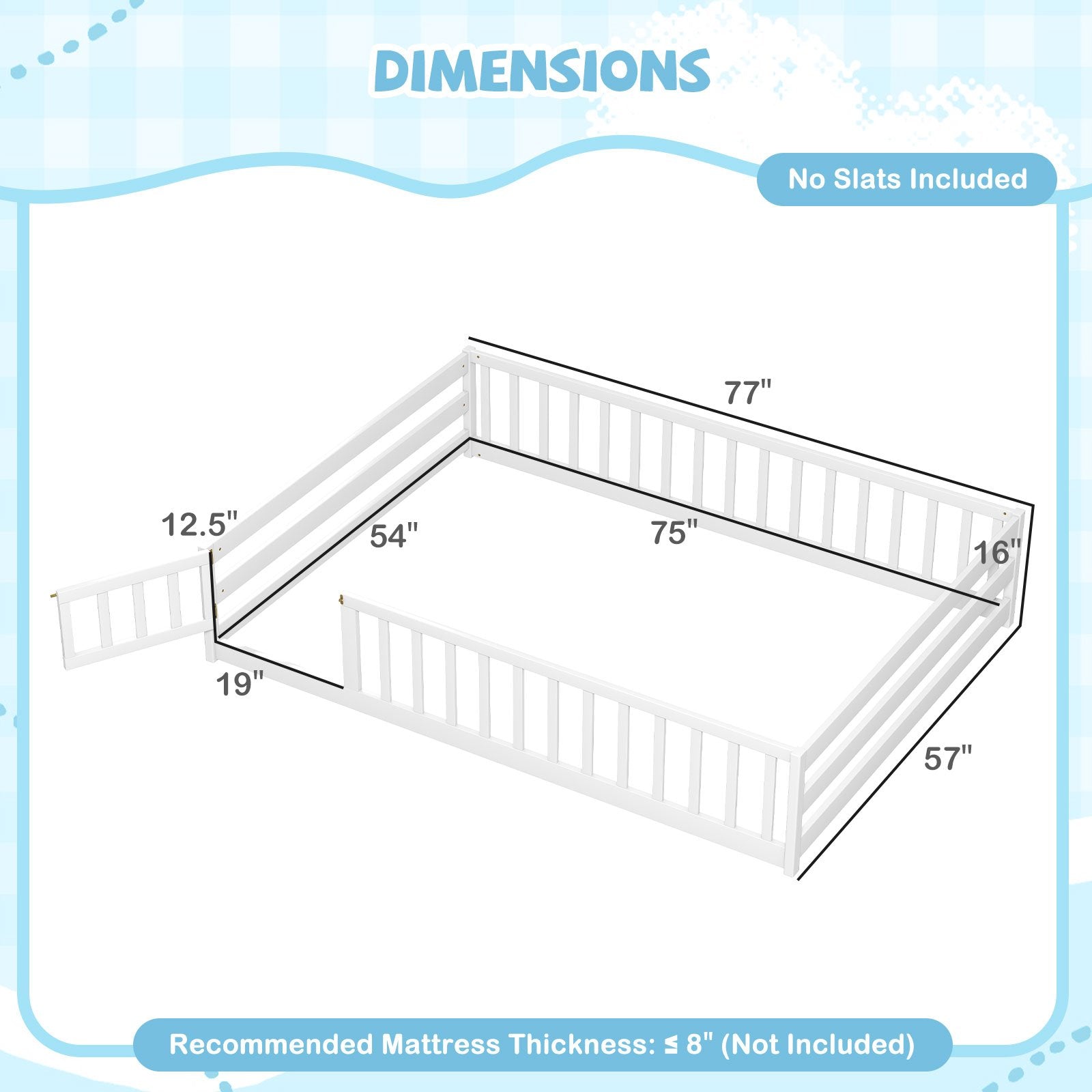 Full Size Floor Bed with Full Length Safety Guardrails, White Toddler Beds at Gallery Canada