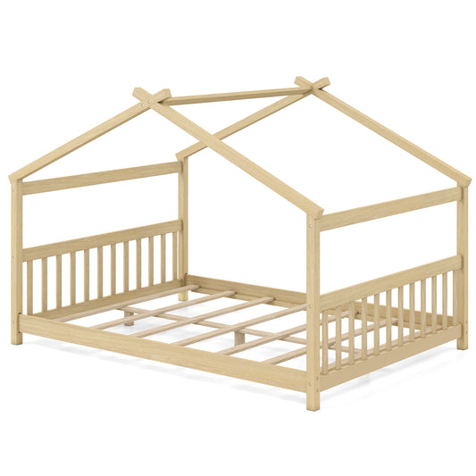 Full Size House Bed, Montessori Floor Bed With Headboard, Natural Simple Bed Frame Natural at Gallery Canada