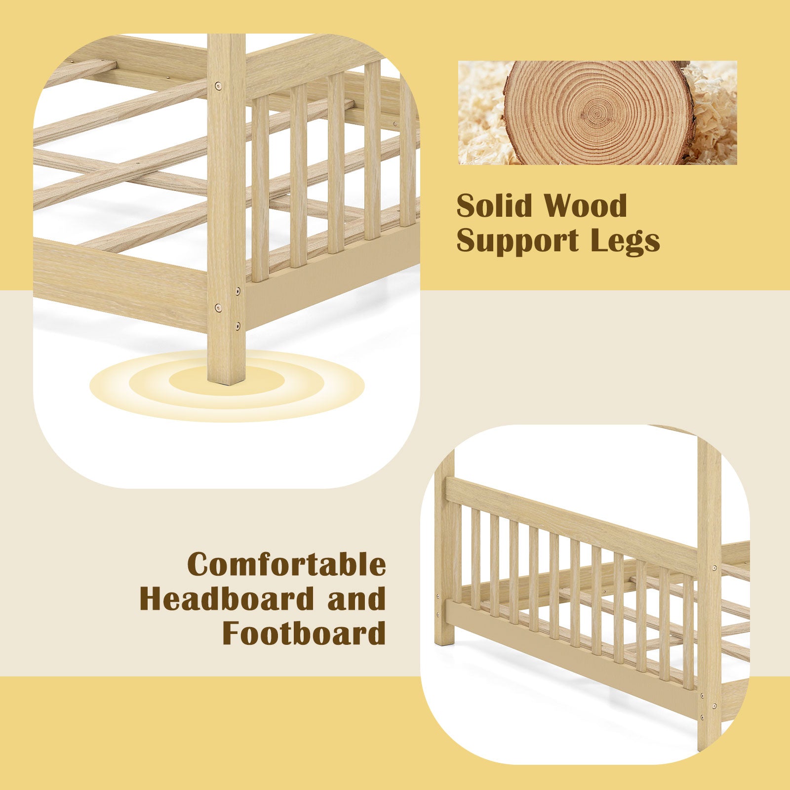 Full Size House Bed, Montessori Floor Bed With Headboard, Natural Simple Bed Frame at Gallery Canada