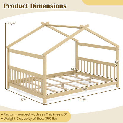 Full Size House Bed, Montessori Floor Bed With Headboard, Natural Simple Bed Frame at Gallery Canada
