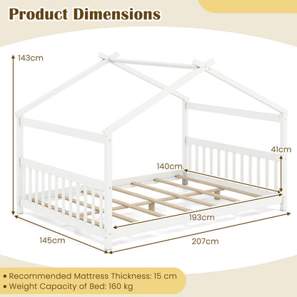 Full Size House Bed, Montessori Floor Bed With Headboard, White Simple Bed Frame at Gallery Canada